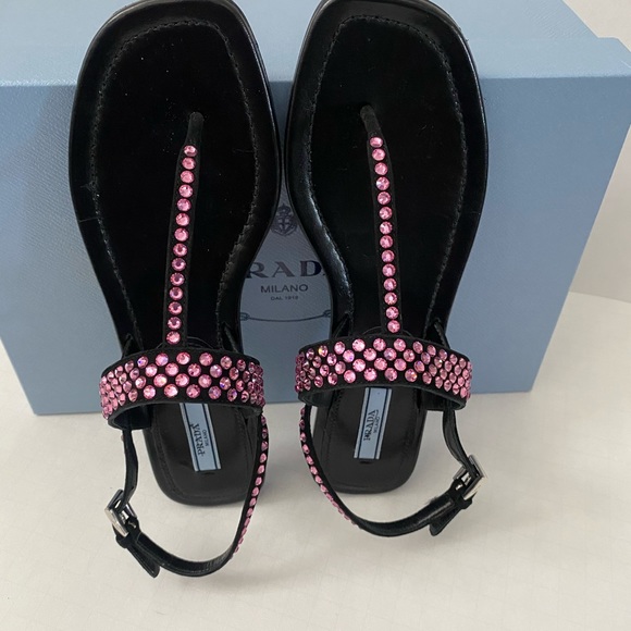 PRADA embellished crystal thong sandal. Sz 38.5. - Picture 6 of 7